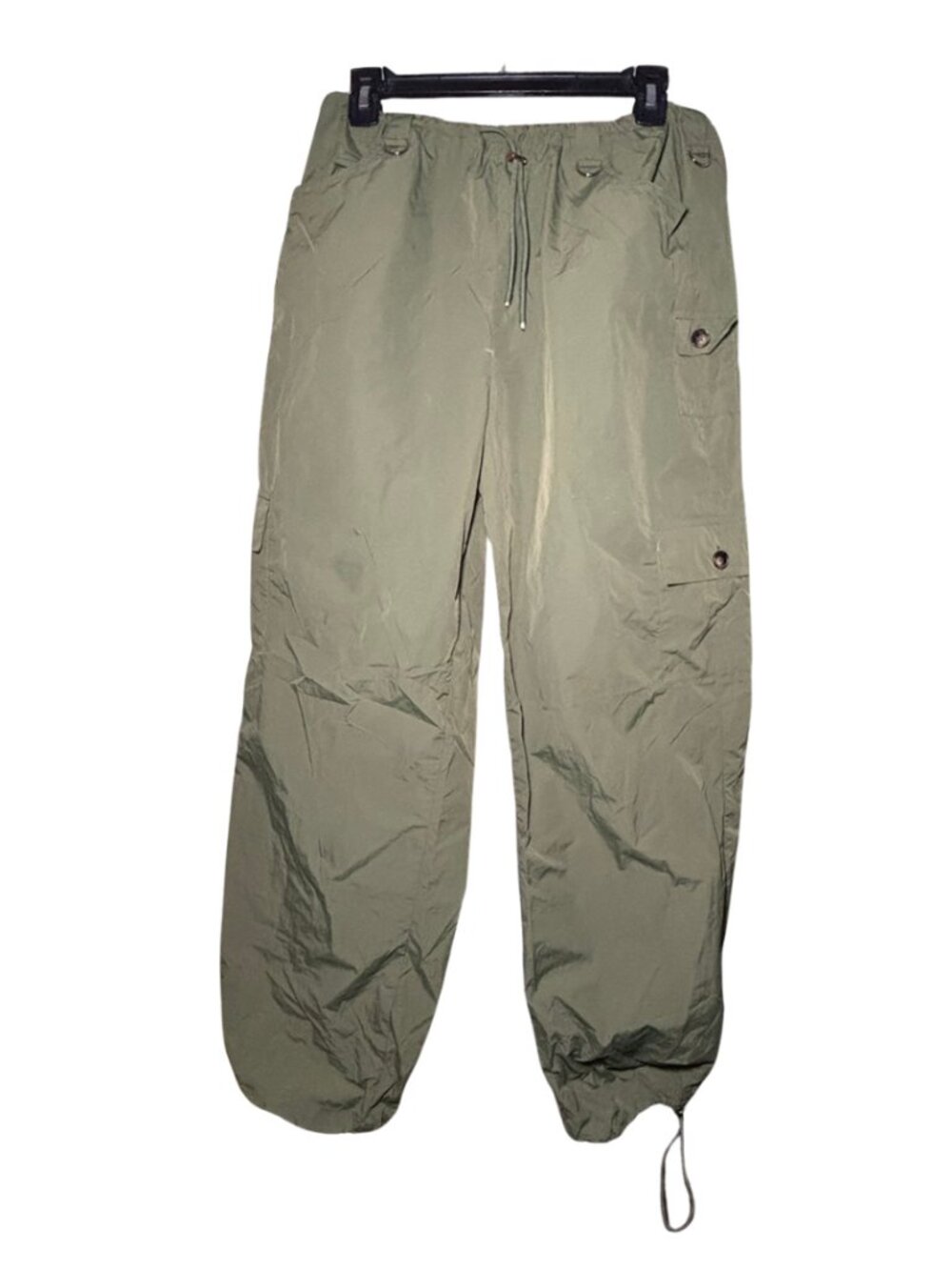 Princess Polly Sz 6 Y2K Parachute Cargo Pants Olive Green Drwstring Baggy Grunge